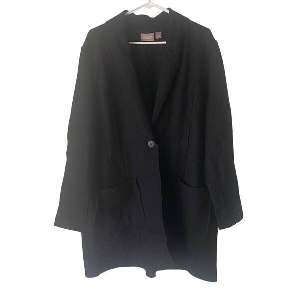 Chico's Size 3 Large Black 100% Wool One Button Overcoat Jacket - Picture 1 of 8